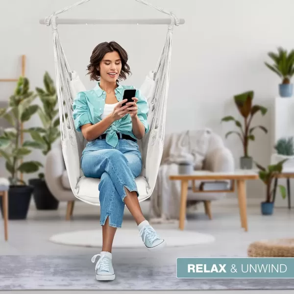 imageSorbus Stylish Swing Chair  Fine Cotton Weave for Super Comfort ampamp Durability Hanging Hammock Chair w2 Seat Cushions Portable Outdoor Hanging Chair wHardware Kit  Indoor Outdoor Use  Max 265lbsWhite