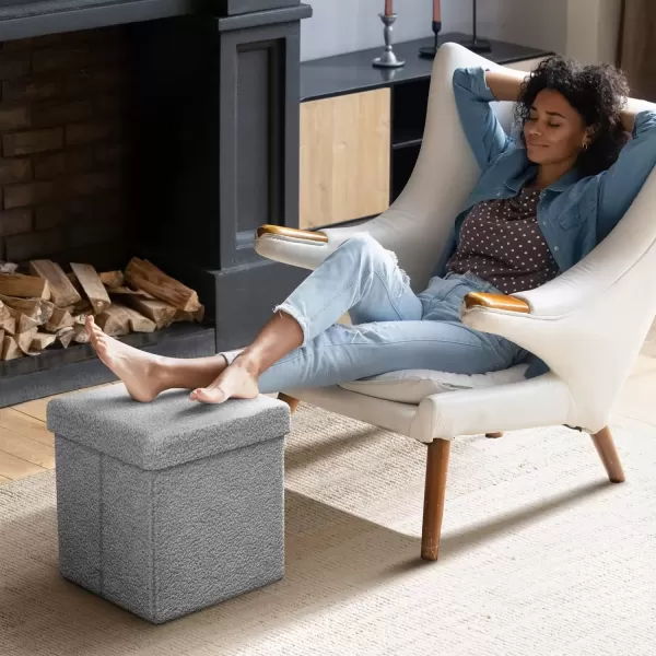 imageSorbus Teddy Fabric Storage Ottoman  15 Inch Foldable Ottoman Cube  Multipurpose Cozy Ottoman Foot Rest Sofa Storage Stool for Living Room Bedroom Dorm Kids Room  Small Ottomans with LidGrey