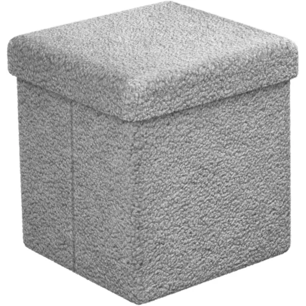 imageSorbus Teddy Fabric Storage Ottoman  15 Inch Foldable Ottoman Cube  Multipurpose Cozy Ottoman Foot Rest Sofa Storage Stool for Living Room Bedroom Dorm Kids Room  Small Ottomans with LidGrey