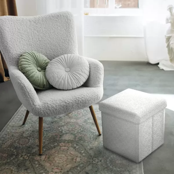 imageSorbus Teddy Fabric Storage Ottoman  15 Inch Foldable Ottoman Cube  Multipurpose Cozy Ottoman Foot Rest Sofa Storage Stool for Living Room Bedroom Dorm Kids Room  Small Ottomans with LidWhite