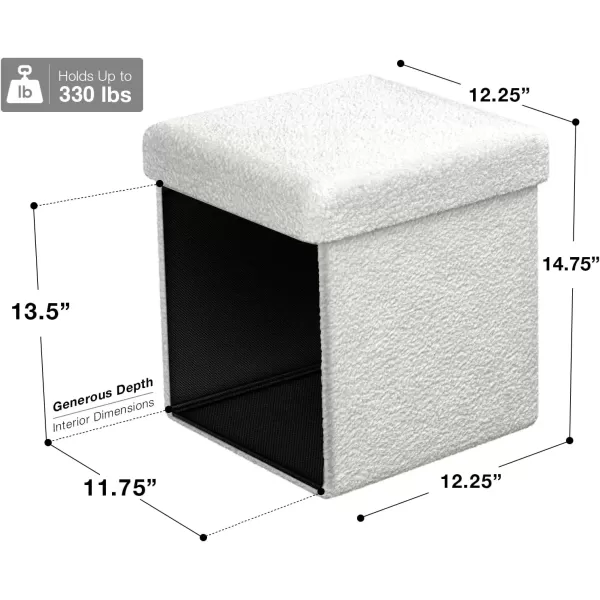 imageSorbus Teddy Fabric Storage Ottoman  15 Inch Foldable Ottoman Cube  Multipurpose Cozy Ottoman Foot Rest Sofa Storage Stool for Living Room Bedroom Dorm Kids Room  Small Ottomans with LidWhite