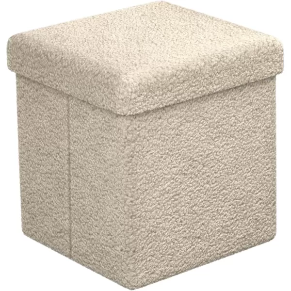 imageSorbus Teddy Fabric Storage Ottoman  15 Inch Foldable Ottoman Cube  Multipurpose Cozy Ottoman Foot Rest Sofa Storage Stool for Living Room Bedroom Dorm Kids Room  Small Ottomans with LidBeige