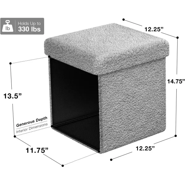 imageSorbus Teddy Fabric Storage Ottoman  15 Inch Foldable Ottoman Cube  Multipurpose Cozy Ottoman Foot Rest Sofa Storage Stool for Living Room Bedroom Dorm Kids Room  Small Ottomans with LidGrey