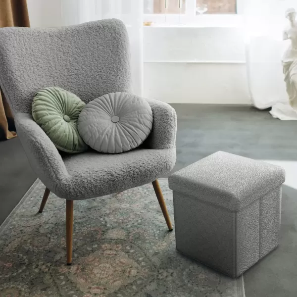 imageSorbus Teddy Fabric Storage Ottoman  15 Inch Foldable Ottoman Cube  Multipurpose Cozy Ottoman Foot Rest Sofa Storage Stool for Living Room Bedroom Dorm Kids Room  Small Ottomans with LidGrey