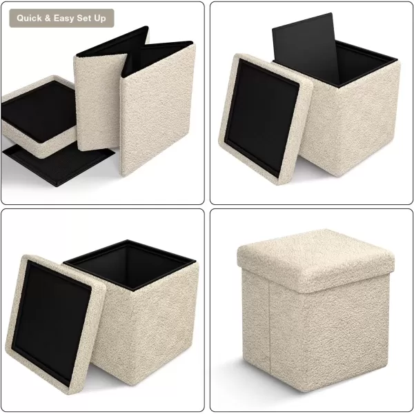 imageSorbus Teddy Fabric Storage Ottoman  15 Inch Foldable Ottoman Cube  Multipurpose Cozy Ottoman Foot Rest Sofa Storage Stool for Living Room Bedroom Dorm Kids Room  Small Ottomans with LidBeige