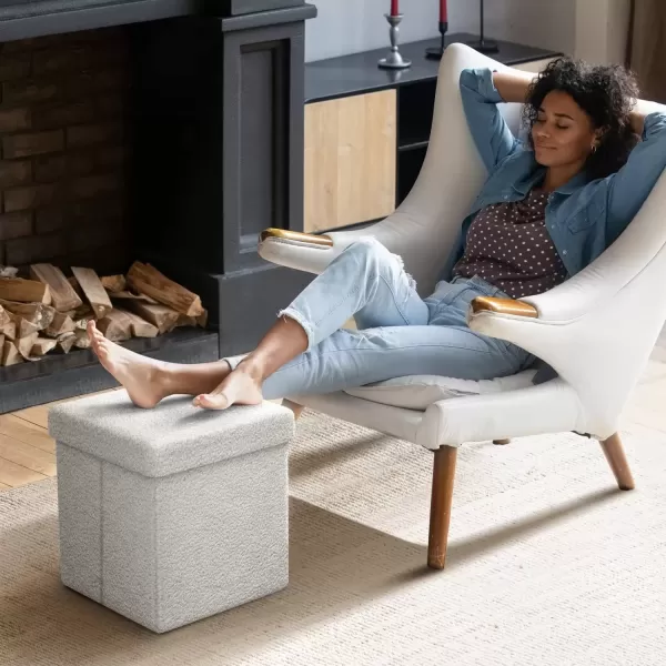 imageSorbus Teddy Fabric Storage Ottoman  15 Inch Foldable Ottoman Cube  Multipurpose Cozy Ottoman Foot Rest Sofa Storage Stool for Living Room Bedroom Dorm Kids Room  Small Ottomans with LidWhite