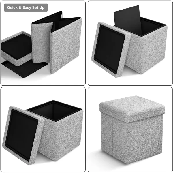imageSorbus Teddy Fabric Storage Ottoman  15 Inch Foldable Ottoman Cube  Multipurpose Cozy Ottoman Foot Rest Sofa Storage Stool for Living Room Bedroom Dorm Kids Room  Small Ottomans with LidGrey