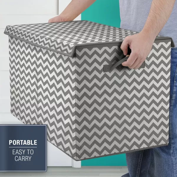 imageSorbus Toy Chest with FlipTop Lid Kids Collapsible Storage for Nursery Playroom Closet Home Organization Large GrayPattern  Chevron Gray