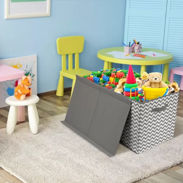 imageSorbus Toy Chest with FlipTop Lid Kids Collapsible Storage for Nursery Playroom Closet Home Organization Large GrayPattern  Chevron Gray