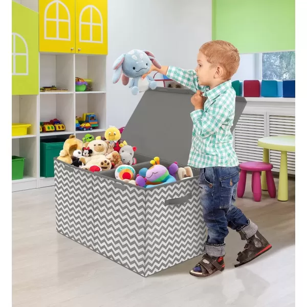 imageSorbus Toy Chest with FlipTop Lid Kids Collapsible Storage for Nursery Playroom Closet Home Organization Large GrayPattern  Chevron Gray