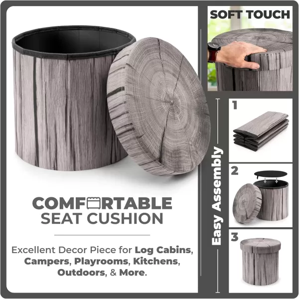 imageSorbus Tree Stump Stool Toy Storage Ottoman 15 Inch Fake tree stumps Log Stool Storage Artificial Tree Trunk Perfect Footstool Kids Toy Chest Rustic Log Cabin Decor Bench Pedestal Side End TableTree Stump  Gray