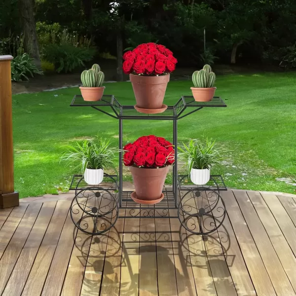 imageSorbus Tricycle Plant Stand  Flower Pot Cart Holder  Ideal for Home Garden Patio  Great Gift for Plant Lovers Housewarming Mothers Day  Parisian Style BlackBlack