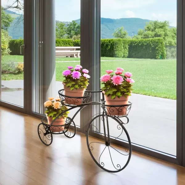 imageSorbus Tricycle Plant Stand  Flower Pot Cart Holder  Ideal for Home Garden Patio  Great Gift for Plant Lovers Housewarming Mothers Day  Parisian Style BlackBlack