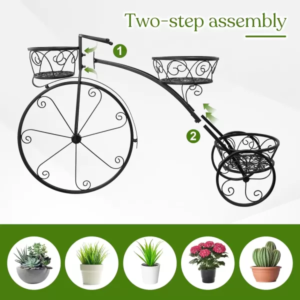 imageSorbus Tricycle Plant Stand  Flower Pot Cart Holder  Ideal for Home Garden Patio  Great Gift for Plant Lovers Housewarming Mothers Day  Parisian Style BlackBlack