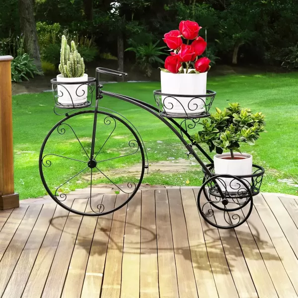 imageSorbus Tricycle Plant Stand  Flower Pot Cart Holder  Ideal for Home Garden Patio  Great Gift for Plant Lovers Housewarming Mothers Day  Parisian Style BlackBlack