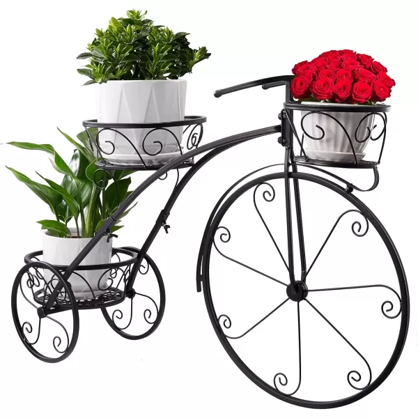 imageSorbus Tricycle Plant Stand  Flower Pot Cart Holder  Ideal for Home Garden Patio  Great Gift for Plant Lovers Housewarming Mothers Day  Parisian Style BlackBlack