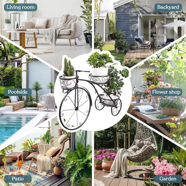 imageSorbus Tricycle Plant Stand  Flower Pot Cart Holder  Ideal for Home Garden Patio  Great Gift for Plant Lovers Housewarming Mothers Day  Parisian Style BlackBlack