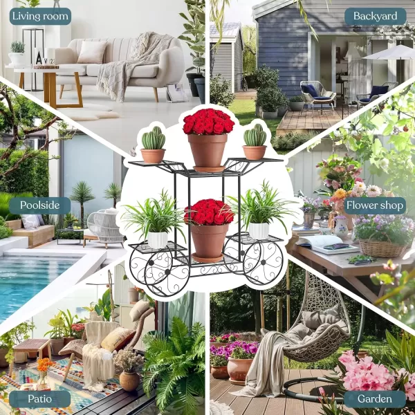 imageSorbus Tricycle Plant Stand  Flower Pot Cart Holder  Ideal for Home Garden Patio  Great Gift for Plant Lovers Housewarming Mothers Day  Parisian Style BlackBlack