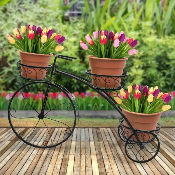 imageSorbus Tricycle Plant Stand  Flower Pot Cart Holder  Ideal for Home Garden Patio  Great Gift for Plant Lovers Housewarming Mothers Day  Parisian Style BlackBlack