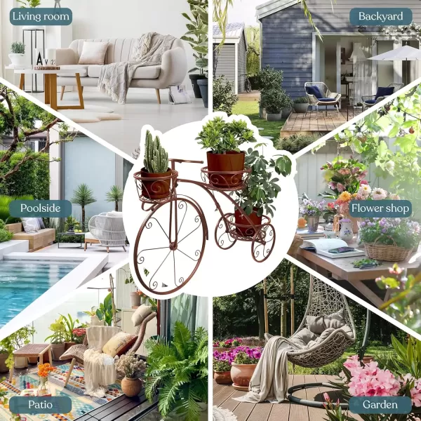 imageSorbus Tricycle Plant Stand  Flower Pot Cart Holder  Ideal for Home Garden Patio  Great Gift for Plant Lovers Housewarming Mothers Day  Parisian Style BlackBronze