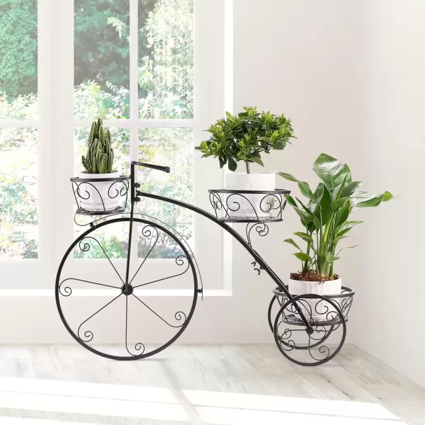 imageSorbus Tricycle Plant Stand  Flower Pot Cart Holder  Ideal for Home Garden Patio  Great Gift for Plant Lovers Housewarming Mothers Day  Parisian Style BlackBlack
