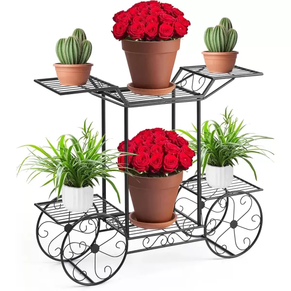 imageSorbus Tricycle Plant Stand  Flower Pot Cart Holder  Ideal for Home Garden Patio  Great Gift for Plant Lovers Housewarming Mothers Day  Parisian Style BlackBlack