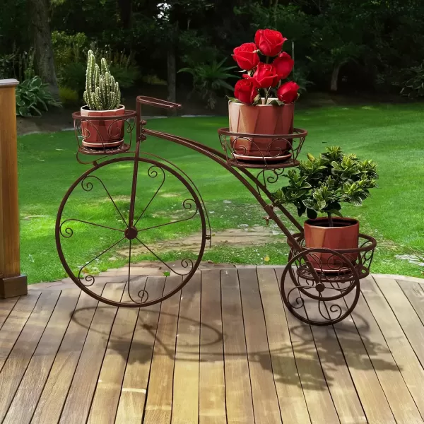 imageSorbus Tricycle Plant Stand  Flower Pot Cart Holder  Ideal for Home Garden Patio  Great Gift for Plant Lovers Housewarming Mothers Day  Parisian Style BlackBronze
