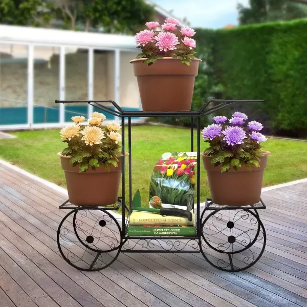 imageSorbus Tricycle Plant Stand  Flower Pot Cart Holder  Ideal for Home Garden Patio  Great Gift for Plant Lovers Housewarming Mothers Day  Parisian Style BlackBlack