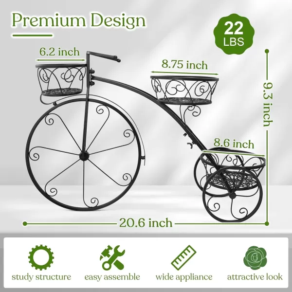 imageSorbus Tricycle Plant Stand  Flower Pot Cart Holder  Ideal for Home Garden Patio  Great Gift for Plant Lovers Housewarming Mothers Day  Parisian Style BlackBlack