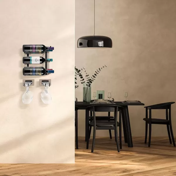 imageSorbus Wall Mounted Wine Glass Stemware Rack Set  Wire ampamp Wood Wine Rack Wall Mounted for Wine Glasses Champagne Glasses and Drinkware  Complete Your Home Bar ampamp Kitchen StorageGrey