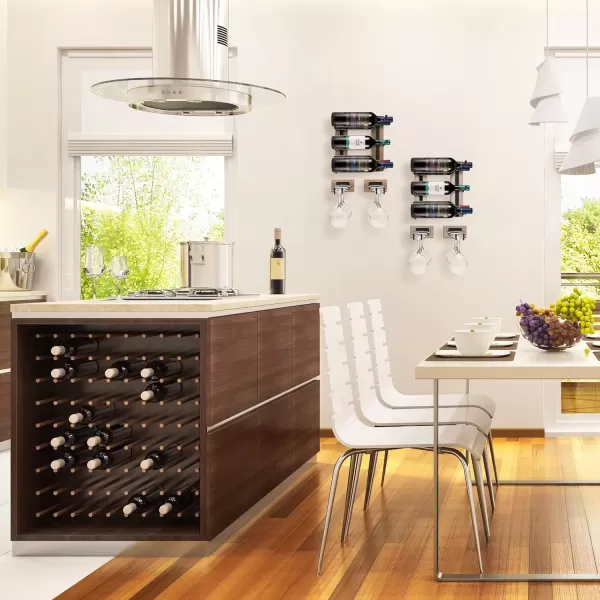 imageSorbus Wall Mounted Wine Glass Stemware Rack Set  Wire ampamp Wood Wine Rack Wall Mounted for Wine Glasses Champagne Glasses and Drinkware  Complete Your Home Bar ampamp Kitchen StorageGrey