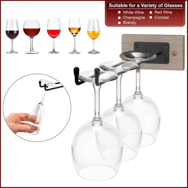 imageSorbus Wall Mounted Wine Glass Stemware Rack Set  Wire ampamp Wood Wine Rack Wall Mounted for Wine Glasses Champagne Glasses and Drinkware  Complete Your Home Bar ampamp Kitchen StorageGrey