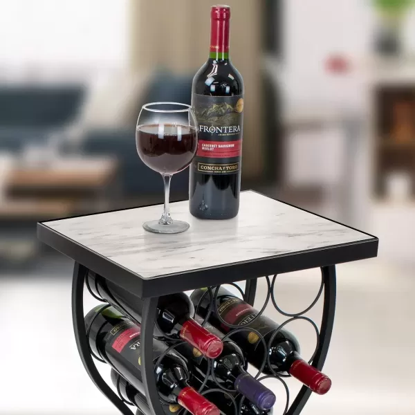 imageSorbus Wine Rack Console for Home Bar  Mini Wine Stand with Faux White Marble Table Top  Durable Metal Freestanding Wine Storage Cabinet Shelf  Wine Racks Free Standing Floor Holds 11 Wine BottlesMarble Wine Rack  White