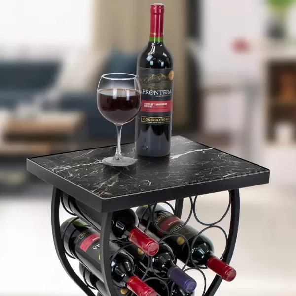 imageSorbus Wine Rack Console for Home Bar  Mini Wine Stand with Faux White Marble Table Top  Durable Metal Freestanding Wine Storage Cabinet Shelf  Wine Racks Free Standing Floor Holds 11 Wine BottlesMarble Wine Rack  Black