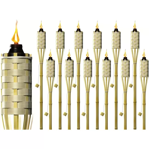 imageMatney Bamboo Torches for Outside Mosquitos Repellent  XL 60 Inches 8 Pack  Includes Metal Oil Canisters with Snuffer Covers  Mosquito Torches Outdoor  Patio Outdoor Decorating ampamp Parties12 Pack