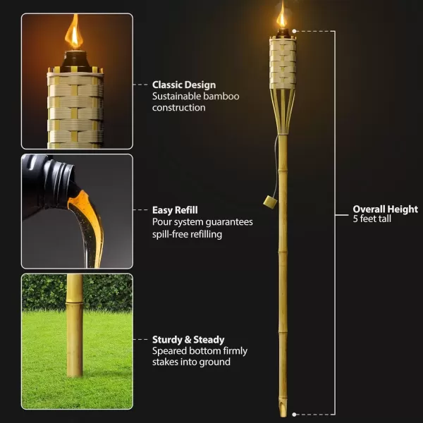 imageMatney Bamboo Torches for Outside Mosquitos Repellent  XL 60 Inches 8 Pack  Includes Metal Oil Canisters with Snuffer Covers  Mosquito Torches Outdoor  Patio Outdoor Decorating ampamp Parties8 Pack