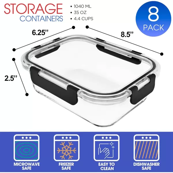 imageSorbus 16pc 8 Rectangular 35oz Food Storage Containers and 8 Airtight Lids  44 Cup Glass Meal Prep Containers Dishwasher Freezer and Oven Safe  Reusable Glass Food Containers for Meal Prep