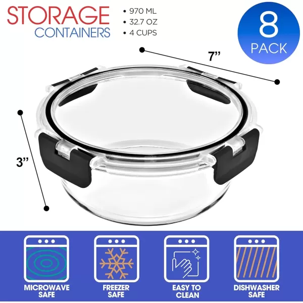 imageSorbus 16pc Glass Meal Prep Containers Set  8 Round 32oz Containers with Airtight Lids  Freezer Dishwasher Oven Safe  Reusable Food Storage Bowls 4 Cup Capacity for Meal Prep and Storage