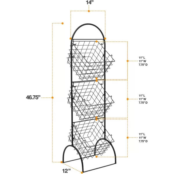 imageSorbus 3Tier Metal Wire Market Basket Storage Stand for Fruit Vegetables Snacks Toiletries Tiered Floor Standing Fruit Basket for Kitchen Bathroom Organization Adjustable 3 Tiers Fruit Stand