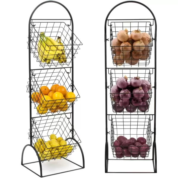 imageSorbus 3Tier Metal Wire Market Basket Storage Stand for Fruit Vegetables Snacks Toiletries Tiered Floor Standing Fruit Basket for Kitchen Bathroom Organization Adjustable 3 Tiers Fruit Stand