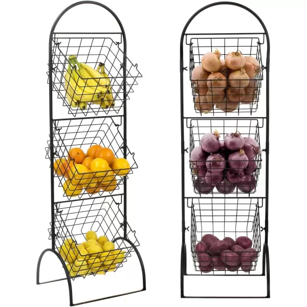 imageSorbus 3Tier Metal Wire Market Basket Storage Stand for Fruit Vegetables Snacks Toiletries Tiered Floor Standing Fruit Basket for Kitchen Bathroom Organization Adjustable 3 Tiers Fruit Stand