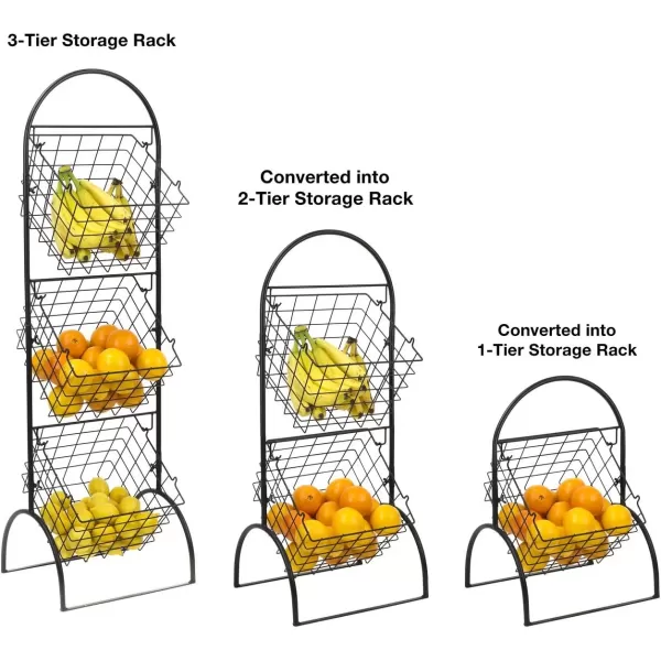imageSorbus 3Tier Metal Wire Market Basket Storage Stand for Fruit Vegetables Snacks Toiletries Tiered Floor Standing Fruit Basket for Kitchen Bathroom Organization Adjustable 3 Tiers Fruit Stand