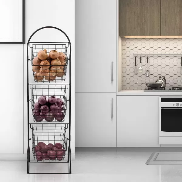 imageSorbus 3Tier Metal Wire Market Basket Storage Stand for Fruit Vegetables Snacks Toiletries Tiered Floor Standing Fruit Basket for Kitchen Bathroom Organization Adjustable 3 Tiers Fruit Stand