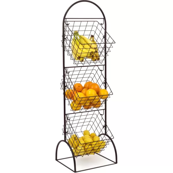 imageSorbus 3Tier Metal Wire Market Basket Storage Stand for Fruit Vegetables Snacks Toiletries Tiered Floor Standing Fruit Basket for Kitchen Bathroom Organization Adjustable 3 Tiers Fruit Stand