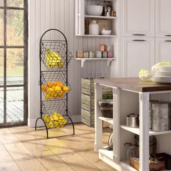 imageSorbus 3Tier Metal Wire Market Basket Storage Stand for Fruit Vegetables Snacks Toiletries Tiered Floor Standing Fruit Basket for Kitchen Bathroom Organization Adjustable 3 Tiers Fruit Stand