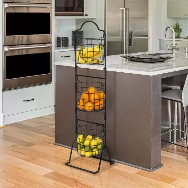 imageSorbus 3Tier Wire Market Basket Stand for Fruit Vegetables Toiletries Household Items and More Stylish Tiered Serving Stand Baskets for Kitchen Bathroom Storage Organization Black