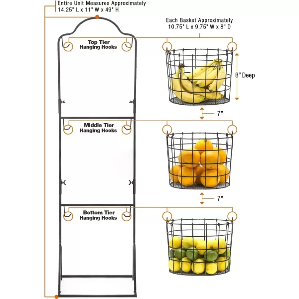 imageSorbus 3Tier Wire Market Basket Stand for Fruit Vegetables Toiletries Household Items and More Stylish Tiered Serving Stand Baskets for Kitchen Bathroom Storage Organization Black