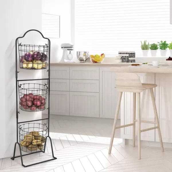imageSorbus 3Tier Wire Market Basket Stand for Fruit Vegetables Toiletries Household Items and More Stylish Tiered Serving Stand Baskets for Kitchen Bathroom Storage Organization Black