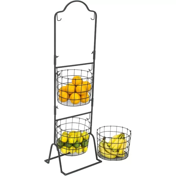imageSorbus 3Tier Wire Market Basket Stand for Fruit Vegetables Toiletries Household Items and More Stylish Tiered Serving Stand Baskets for Kitchen Bathroom Storage Organization Black