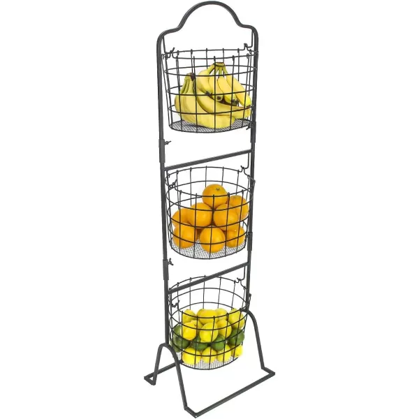 imageSorbus 3Tier Wire Market Basket Stand for Fruit Vegetables Toiletries Household Items and More Stylish Tiered Serving Stand Baskets for Kitchen Bathroom Storage Organization Black